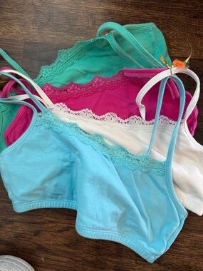 Fruit of the Loom Girls' Bralette Set in Aqua, Pink, Green & White 34